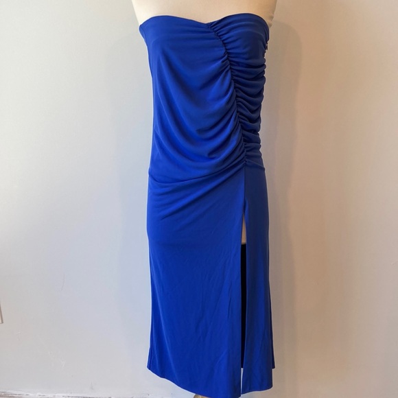 Zara Long Dress w/ Ruching and Slit in Skirt Royal Blue. Zip up Side NWT XL - Picture 1 of 8